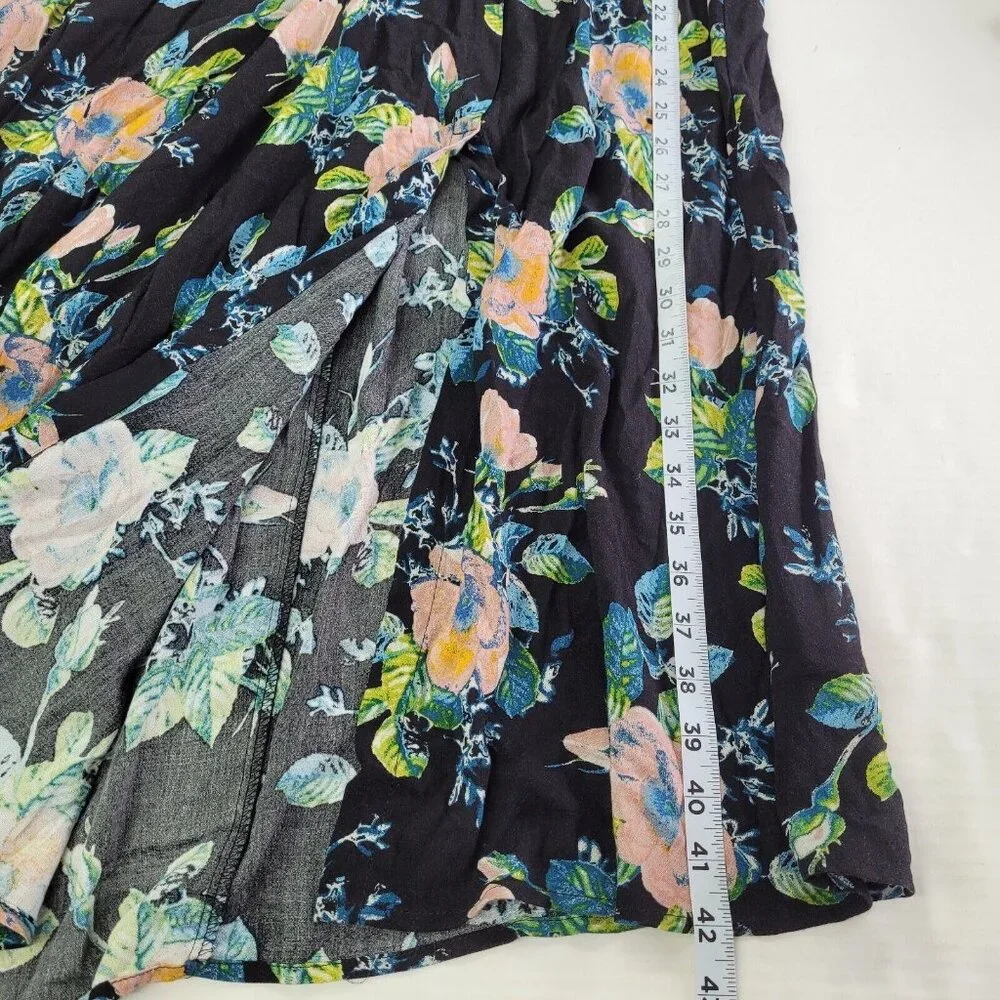 Xhilaration‎ Skirt Womens XS Black Floral Slit Font Pull On Tie Side Midi Rayon